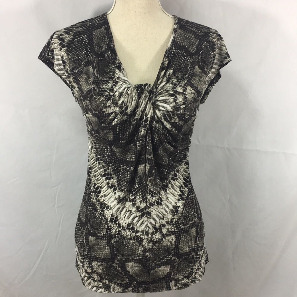 Michael Kors snakeskin knotted collar jersey top